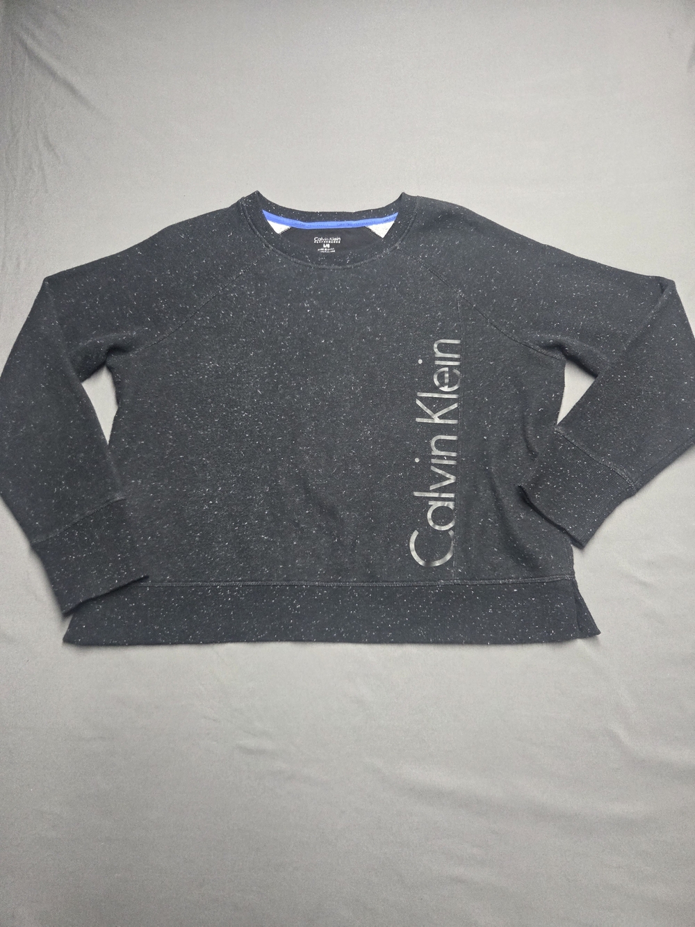 Calvin Klein Performance Flecked Black Crewneck Sweatshirt Logo Size L